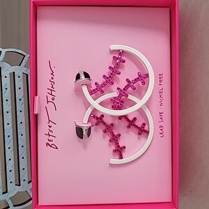 Betsey Johnson Pink and White Baseball Earrings